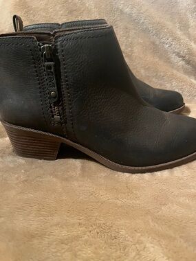 Teva Brown Ankle Booties with Side Zip and Stacked Heel